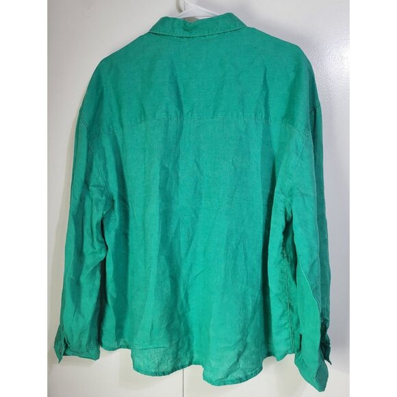 Rachel Zoe Women's XL Green 100% Linen Button Up Long Sleeved Blouse - Picture 2 of 8